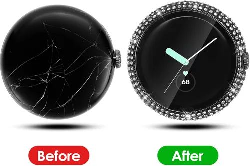 Vista 2 de Funda compatible con Google Pixel Watch 3 de 1.614 in/Pixel Watch 2/1 con protector de pantalla, cubierta protectora brillante de vidrio templado
