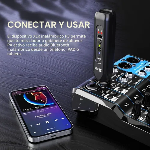 Vista 5 de Xvive P3 Receptor Bluetooth XLR Inalámbrico, Adaptador Bluetooth para Altavoces, Mezclador de Audio, Sistemas de Sonido, Sistemas de DJ, Recargable