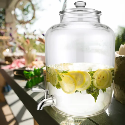 Vista 6 de Newtay Dispensador de agua de vidrio de 5 galones con tapa de vidrio y grifo de acero inoxidable, dispensador de bebidas hermético, a prueba
