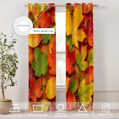 Vista 29 de Shrahala Orange Autumn Autumn Blackout Curtain Tiers, Fall Kitchen Valance Light Blocking Tier Drapes with Rod Pocket, 2 Pack 26 X 24 in