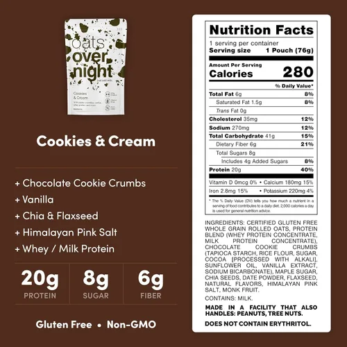 Vista 2 de Oats Overnight Galletas y Crema - Avena durante la noche con 20 g de proteína de suero, batido de proteína de desayuno alto en fibra - Harina