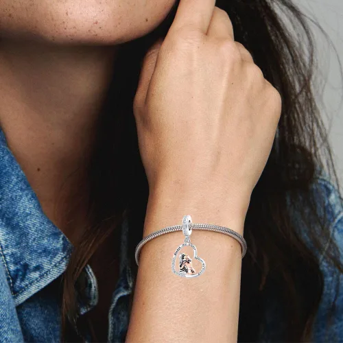 Vista 3 de Always My Sister Forever My Friend - Dije de corazón con circonita cúbica para pulsera Pandroa