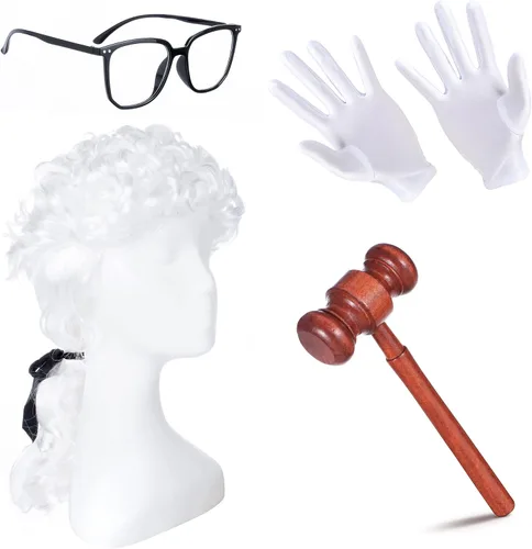 Vista 5 de Irtysh Halloween Robe Judge Lawyer Adult Kids Party Graduation Gown Costume Cosplay Wooden Gavel Wig Glasses Gloves set