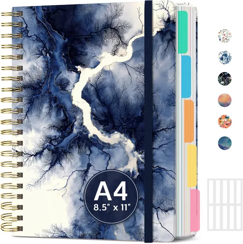 Vista 13 de Cuadernos grandes de espiral rayados para el trabajo con divisores y pestañas extraíbles, 8.5 x 11 pulgadas, bonito cuaderno de tapa dura de 5
