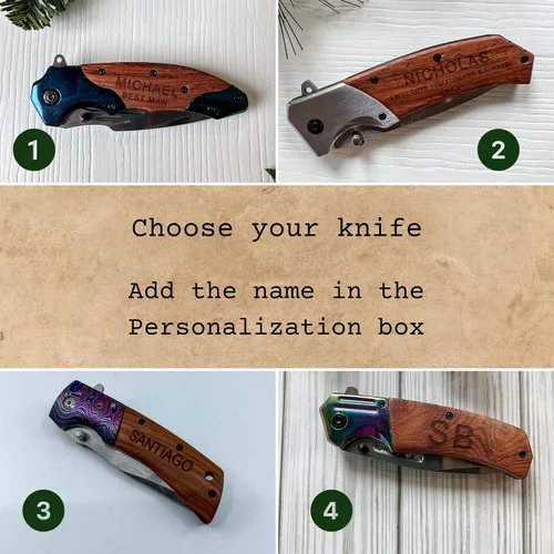 Vista 2 de Navaja de bolsillo de regalo para hombres y él, personalizada grabada, idea de amor para papá, novio, padrinos de boda, marido, hijo, día del padre