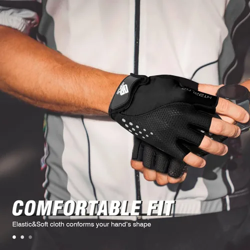 Vista 6 de HTZPLOO Guantes de bicicleta, guantes de ciclismo, guantes de ciclismo para hombres y mujeres con almohadilla antideslizante que absorbe los golpes
