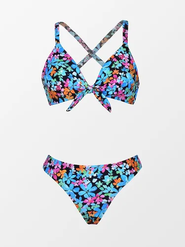 Vista 30 de CUPSHE - Conjunto de bikini de dos piezas para mujer, estampado floral y detalle de nudo de conejo
