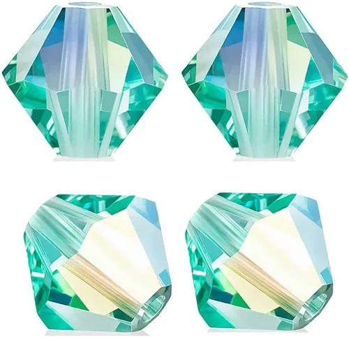 Vista 26 de 100 cuentas sueltas de cristal bicono facetado pequeño Preciosa auténtico de 3mm (0.118 pulgadas) aguamarina AB (azul) compatibles con cristales