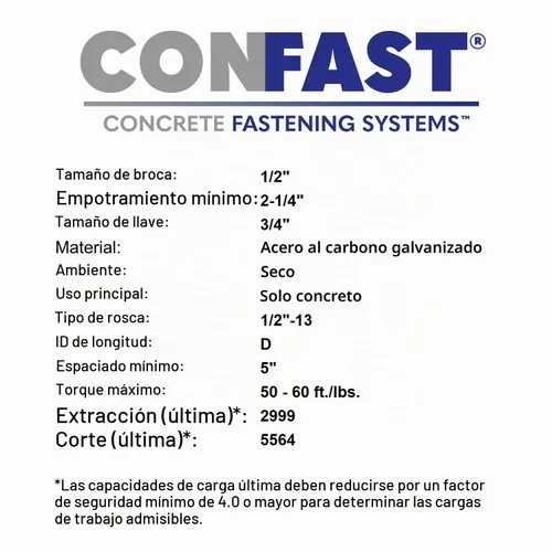 Vista 5 de CONFAST Anclaje de cuña de 1/2" x 3-3/4" chapado en zinc (caja de 25)