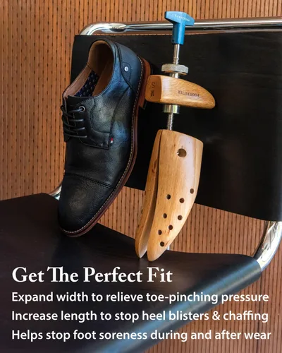 Vista 2 de FootFitter Estirador de zapatos premium profesional de 2 vías para hombres y mujeres, expande largo y ancho, diseño resistente de madera y acero