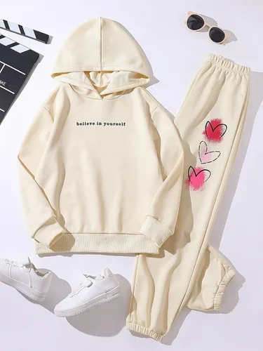 Vista 2 de Verdusa Conjunto deportivo de 2 piezas para niña, sudadera con capucha y estampado de letras