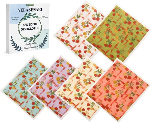 Vista 12 de Paños de cocina suecos reutilizables, paquete de 6, paños de cocina sin olor, paños de papel reutilizables de secado rápido, paños de papel