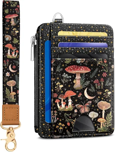 Vista 14 de Kelvoris Tarjetero pequeño para mujer, cartera delgada con bloqueo RFID, llavero con bolsillo para monedas con cremallera, bolsillo frontal