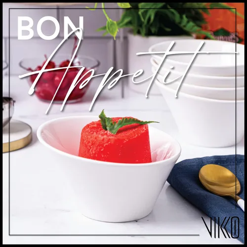 Vista 4 de Vikko Juego de 4 cuencos blancos de cerámica, 10 onzas versátiles para ensalada, sopa o postre, forma elegante, aptos para lavavajillas