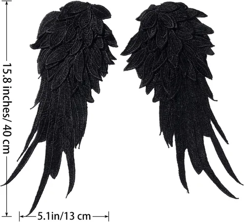 Vista 2 de Onwon 1 par de alas de ángel 3D bordado escote encaje encaje apliques costura en parches negro grande 1 par negro Large