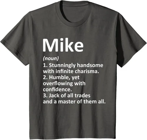 Vista 41 de MIKE Definition - Camiseta divertida para regalo de cumpleaños con nombre personalizado, Negro, S