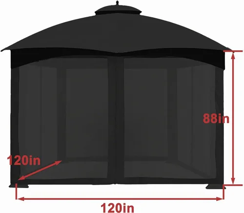 Vista 5 de EasyLee Mosquitera Universal de Repuesto para Cenador de 10' x 10', Paredes de Malla de 4 Paneles para Patio con Cremalleras (Negro)