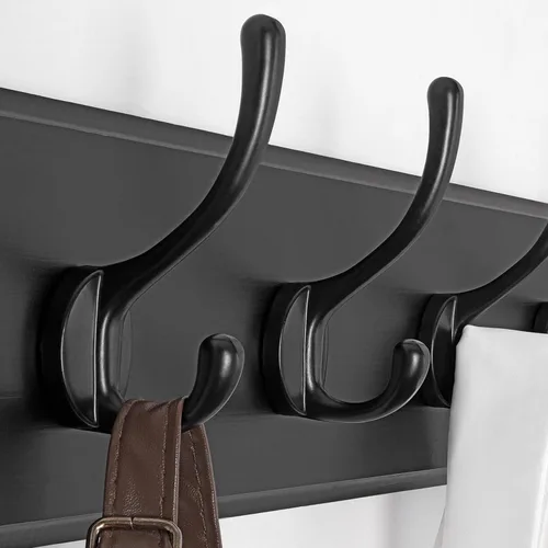 Vista 3 de SKOLOO Perchero rústico montado en la pared, perchero de madera maciza de pino, 5 ganchos para colgar ropa, batas, toallas, abrigos
