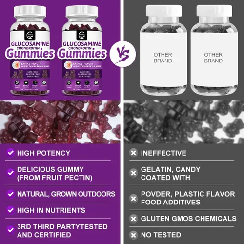 Vista 6 de GORNVB Gomitas de condroitina de glucosamina con MSM y saúco – Soporte de movilidad y flexibilidad extra fuerte, suplemento inmunológico