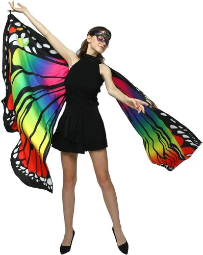 Vista 6 de GRAJTCIN Chal de alas de mariposa impresas a doble cara, accesorio para fiesta de disfraces de hadas de Halloween