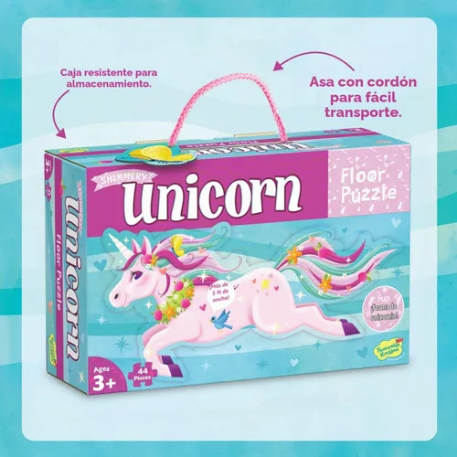 Vista 6 de Peaceable Kingdom Rompecabezas de piso de 44 piezas de unicornio brillante Un rompecabezas gigante que construye enfoque y paciencia. Incluye caja