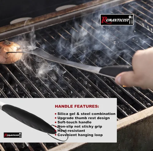 Vista 4 de ROMANTICIST 4 piezas de accesorios de parrilla resistentes para Top Chef - Juego de herramientas de parrilla profesional y herramientas básicas