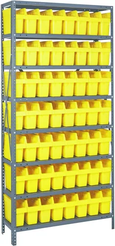Vista 200 de Quantum QSBU-245BK Heavy Duty Shelving Unit with (7) Shelves and (24) QUS245 Black Bins for Garage Warehouse Storage Distribution 400 lb Load