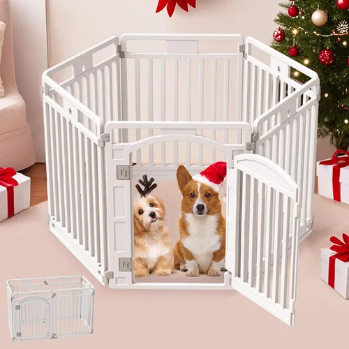 Vista 8 de Corralito para mascotas con puerta para perros, corralito plegable para cachorros y perros pequeños, 4 paneles, fácil de montar, fácil de almacenar
