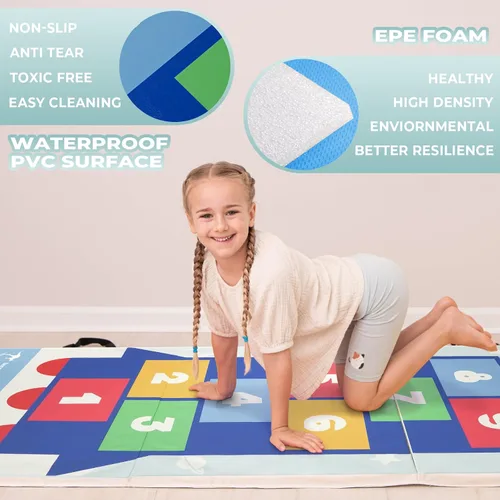 Vista 5 de Kangaroo Hoppers Gymnastics Tumbling Mats for Kids, Foldable Gym Mat with Carrying Handles for Home Activity Play