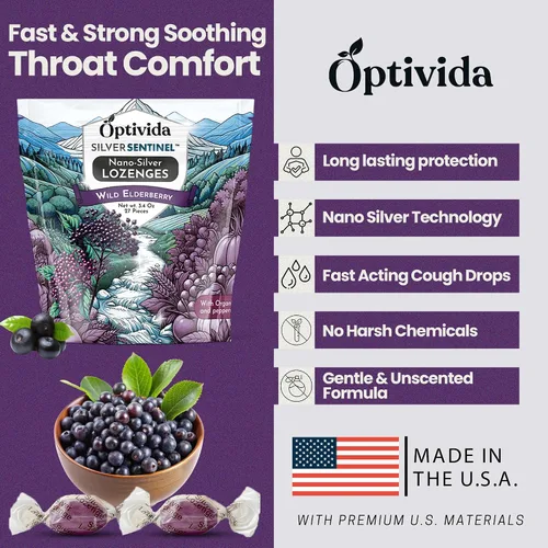 Vista 6 de OPTIVIDA Health - Pastillas de plata coloidal natural, 60 ppm, saúco con vitaminas, dolor de garganta, tos, apoya el sistema inmunológico, gotas