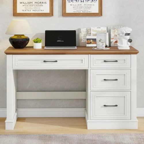 Vista 6 de Vabches Farmhouse 47" Executive Desk with Charging Station, Unique White Blanco único