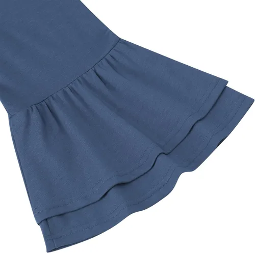 Vista 4 de KOJOOIN Vestido tipo túnica casual para mujer, talla grande, cuello en V, holgado, manga 34, con volantes, bohemio, vestido midi con bolsillos