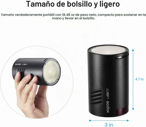 Vista 3 de GODOX AD100Pro Luz de Flash de Estudio en Bolsillo para Fotografía con Pantalla OLED 5800K 1/8000s Sync TTL/Multi/M Flash Integrado 2.4G Wireless X