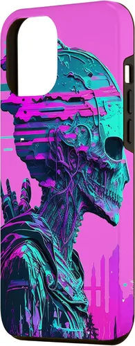 Vista 2 de iPhone 14 Pro Max Cool Retro Alien Sunset Tropical Trippy Vaporwave Sky Art Case