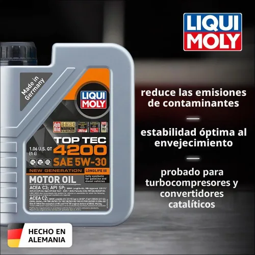 Vista 2 de Aceite sintético para motor de la marca Liqui Moly, con tecnología 4200 5W-30