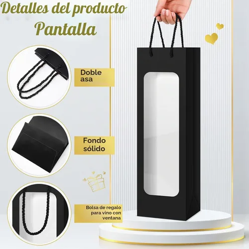 Vista 4 de Tioncy 24 bolsas de regalo de botella de vino individual de Navidad, bolsas de champán para bodas a granel con ventana transparente, cajas Negro