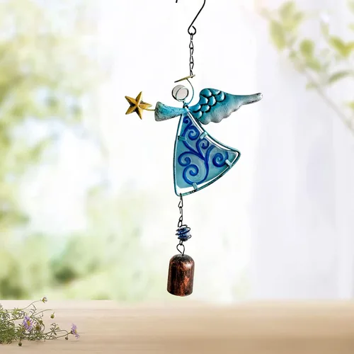 Vista 6 de Campanilla de Viento de Ángel de Metal Decoración Colgante Ornamento con Ala y Campana - Campanas Colgantes Decorativas, Regalos para Decoración