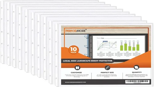 Vista 2 de PERFORMORE Paquete de 10 protectores pesados de hojas de paisaje de 8.5 x 14 pulgadas, fundas de papel legal, calidad de archivo transparente