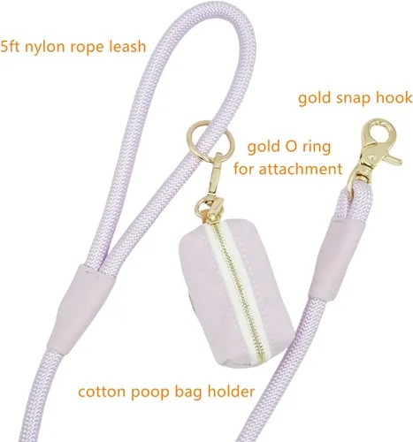 Vista 3 de Correa de perro de cuerda de nailon de 5 pies con soporte para bolsa de excrementos, correa de perro resistente a presión, correa de cuerda de mango