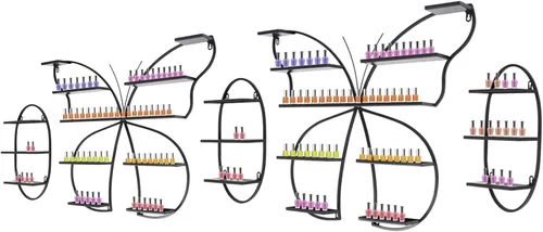 Vista 18 de Estante de almacenamiento de esmalte de uñas de metal para montar en pared, organizador de esmalte de uñas triangular de 5 niveles, soporte