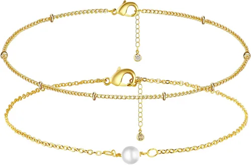 Vista 6 de ASCOMY Delicadas pulseras de perlas para mujer, chapadas en oro de 14 quilates, hechas a mano, pulsera de perlas con clip, joyería de regalo