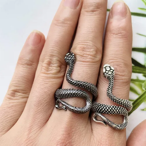 Vista 2 de Anillo largo tiantian serpiente para mujer Animal Punk Vintage Anillos ajustables plata serpiente anillos