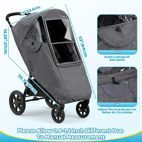 Vista 3 de Clear Stroller Rain Cover, Universal Fit, Side Ventilation, Gray