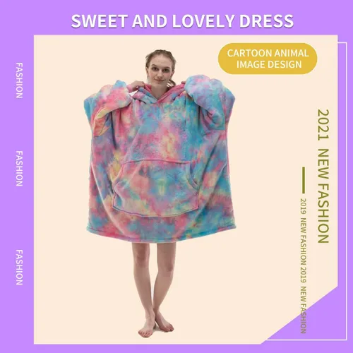 Vista 3 de COSUSKET Adult Hoodie Wearable Blanket, Tie Dye Super Cozy Warm and Oversized Sherpa Blanket Hooded for Women