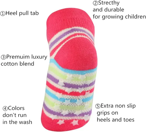 Vista 2 de 12 Pairs Toddler Girl Grip Socks Non Skid Cotton Socks Baby Socks Girl Anti Slip Socks for Girls