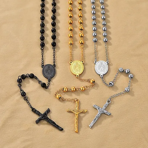 Vista 6 de ChainsProMax Collar de rosario Virgen MaríaSan CristófocoSan Miguel para mujer, foto personalizadatexto disponible-caja de regalo