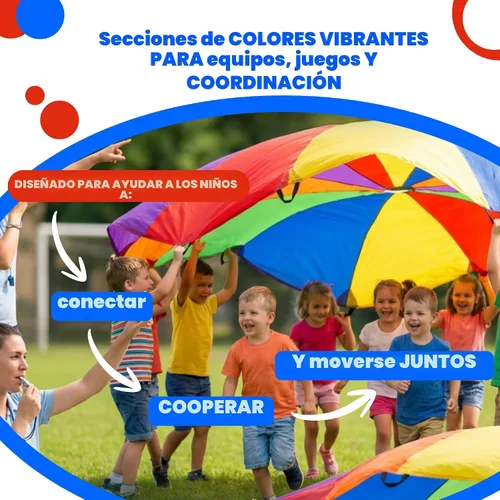 Vista 3 de Activejoy - Paracaídas para niños - 8 pies/12 pies/20 pies / 24 pies - Juguete de paracaídas arcoíris con asas - Ideal para clases de gimnasio, día