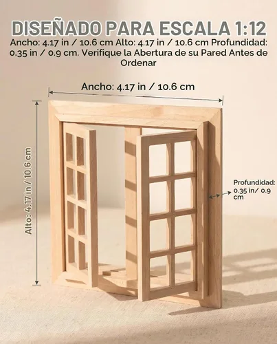 Vista 7 de Toyvian - Ventana de casa de muñecas, ventana miniatura de madera que se