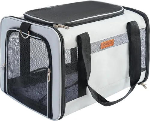 Vista 10 de YUNIQUE Transportador de gatos y perros de lados suaves para mascotas de hasta 15 libras, transportador plegable aprobado por aerolíneas con diseño