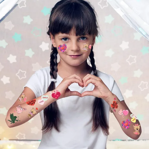 Vista 4 de ArtCreativity Tatuajes individuales con purpurina de San Valentín para niños, paquete de 144 unidades, 2 pulgadas, no tóxicos, precortados